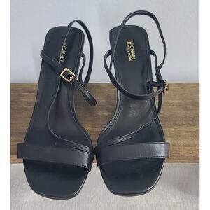 Michael Kors Black Strappy Heels Size 8.5 | Minimalist Sandals Square Toe office